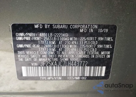 2020 Subaru Forester Premium from USA, damaged, VIN JF2SKAJC7LH443772